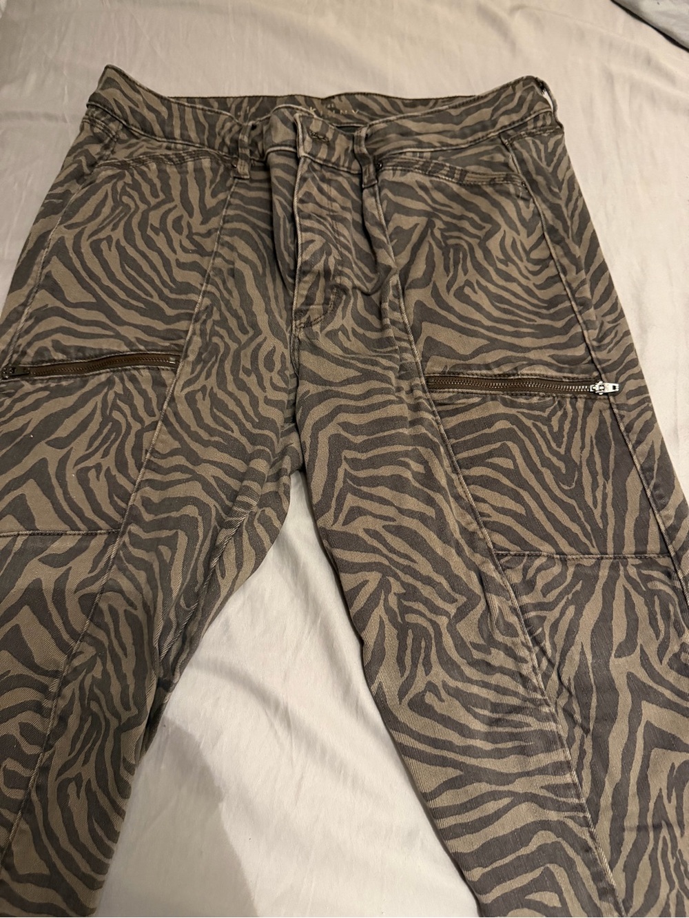 White House Black Market Zebra-Print Skinny Pants - Gray/Taupe